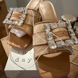 A New Day Beige Woven Sandals with Crystal Accents
